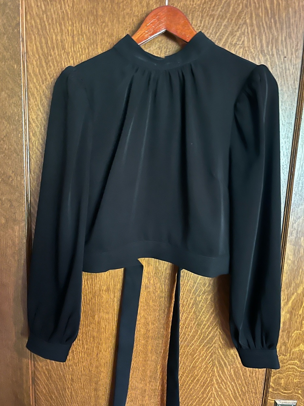 Greylin Black Long-Sleeve Tie-Back Blouse